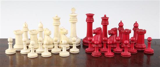 A Victorian Staunton pattern turned bone chess set & 2 others